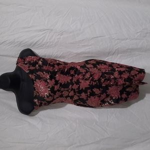 One Shoulder Shimmering Gold, Pink and Black Dress